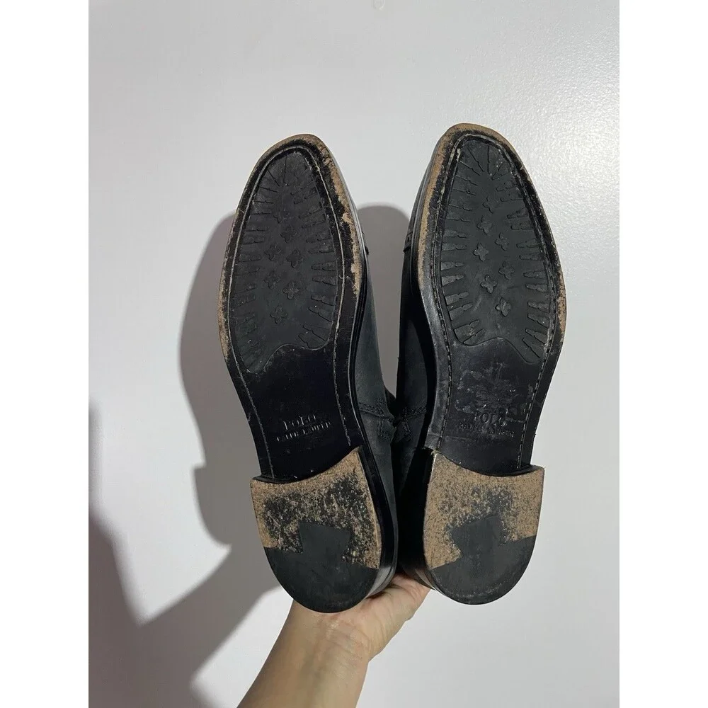 Polo Ralph Lauren Ankle Boots Mens 8.5 D Black Leather Demonte Brogue‎ Preppy